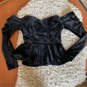 Wayf long sleeve velvet off shoulder peplum corset top